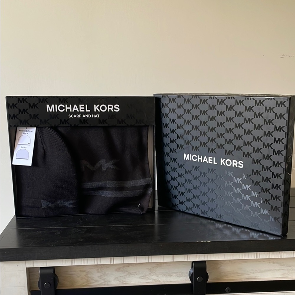 Michael Kors Black Scarf and Hat Set
